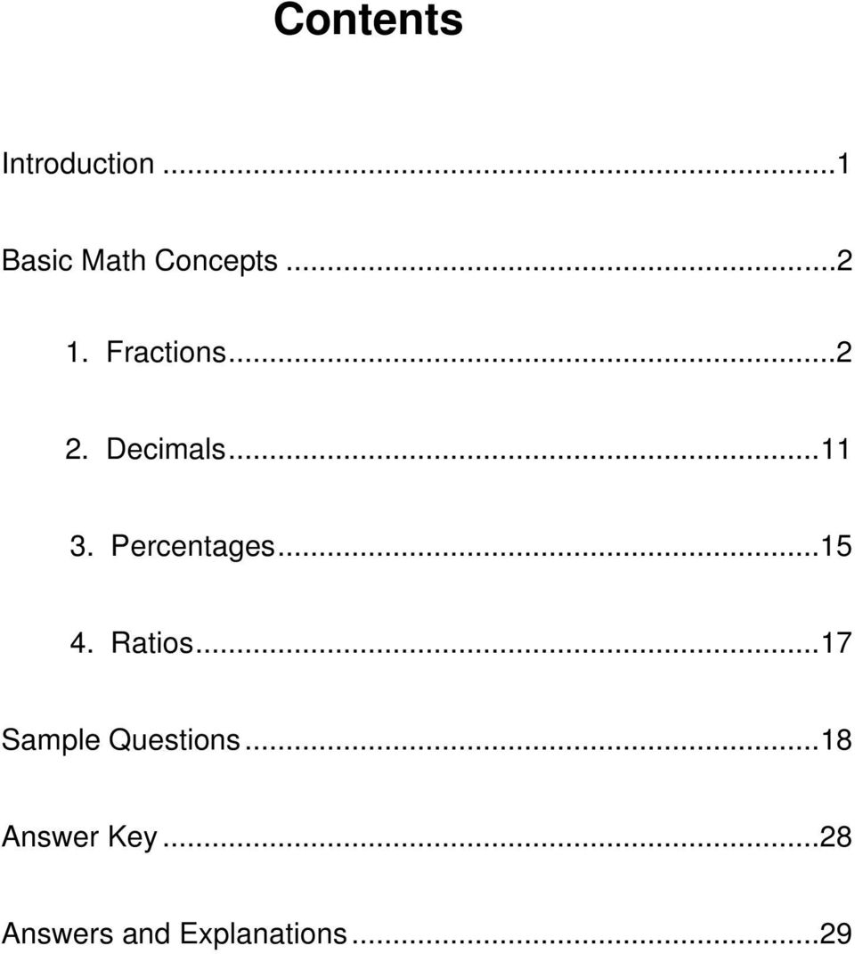 Percentages...15 4. Ratios...17 Sample Questions.
