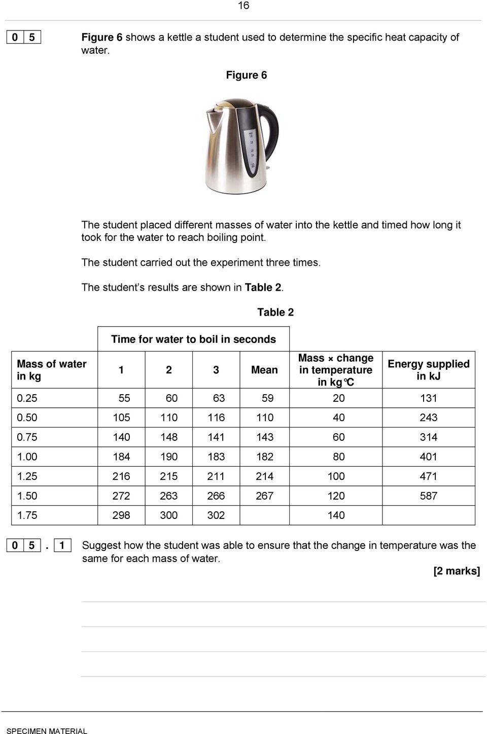 The student carried out the experiment three times. The student s results are shown in Table 2.