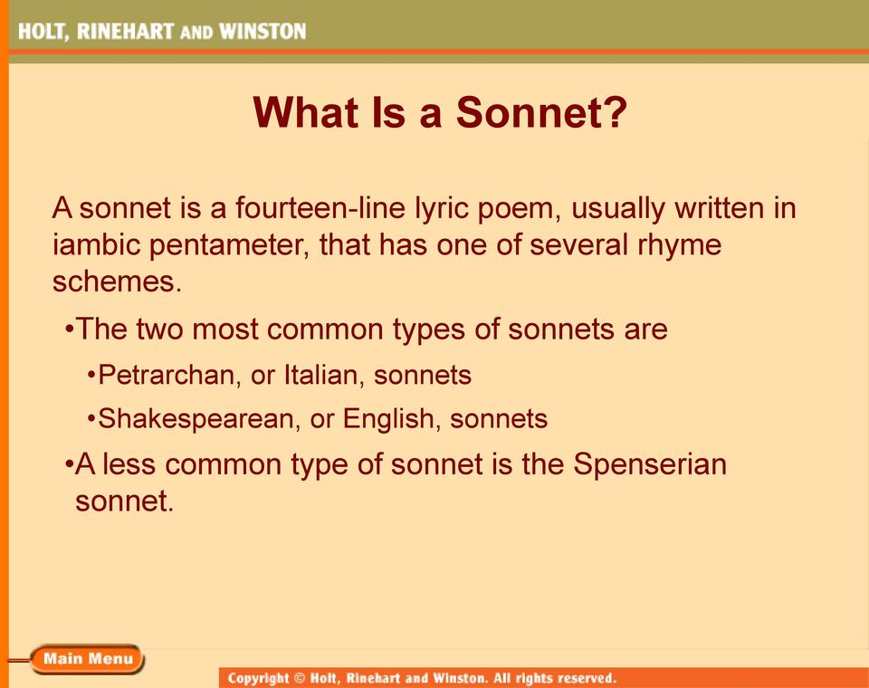 types of sonnet