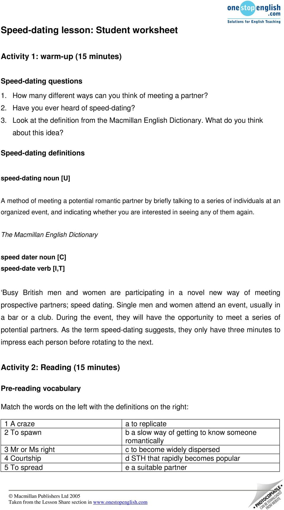 One stop english speed dating