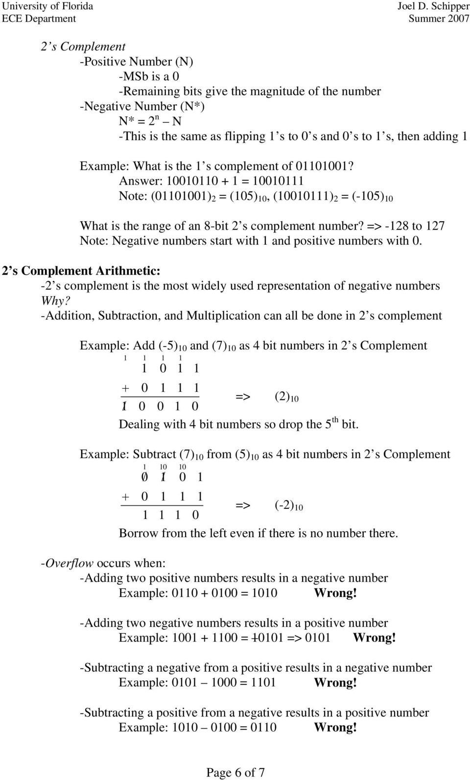 s Complement Arithmetic: - s complement is the most widely used representation of negative numbers Why?