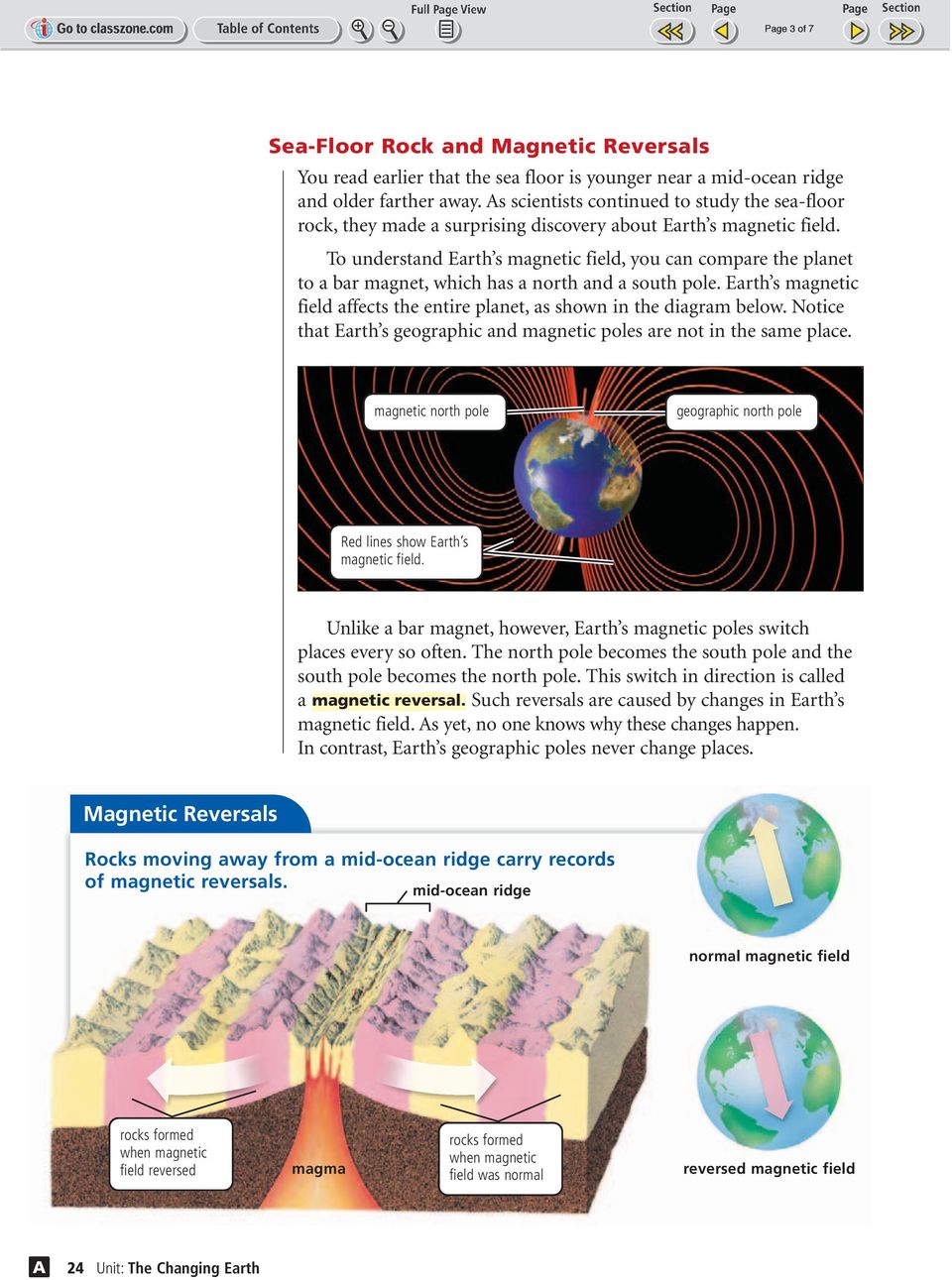 To understand Earth s magnetic field, you can compare the planet to a bar magnet, which has a north and a south pole. Earth s magnetic field affects the entire planet, as shown in the diagram below.