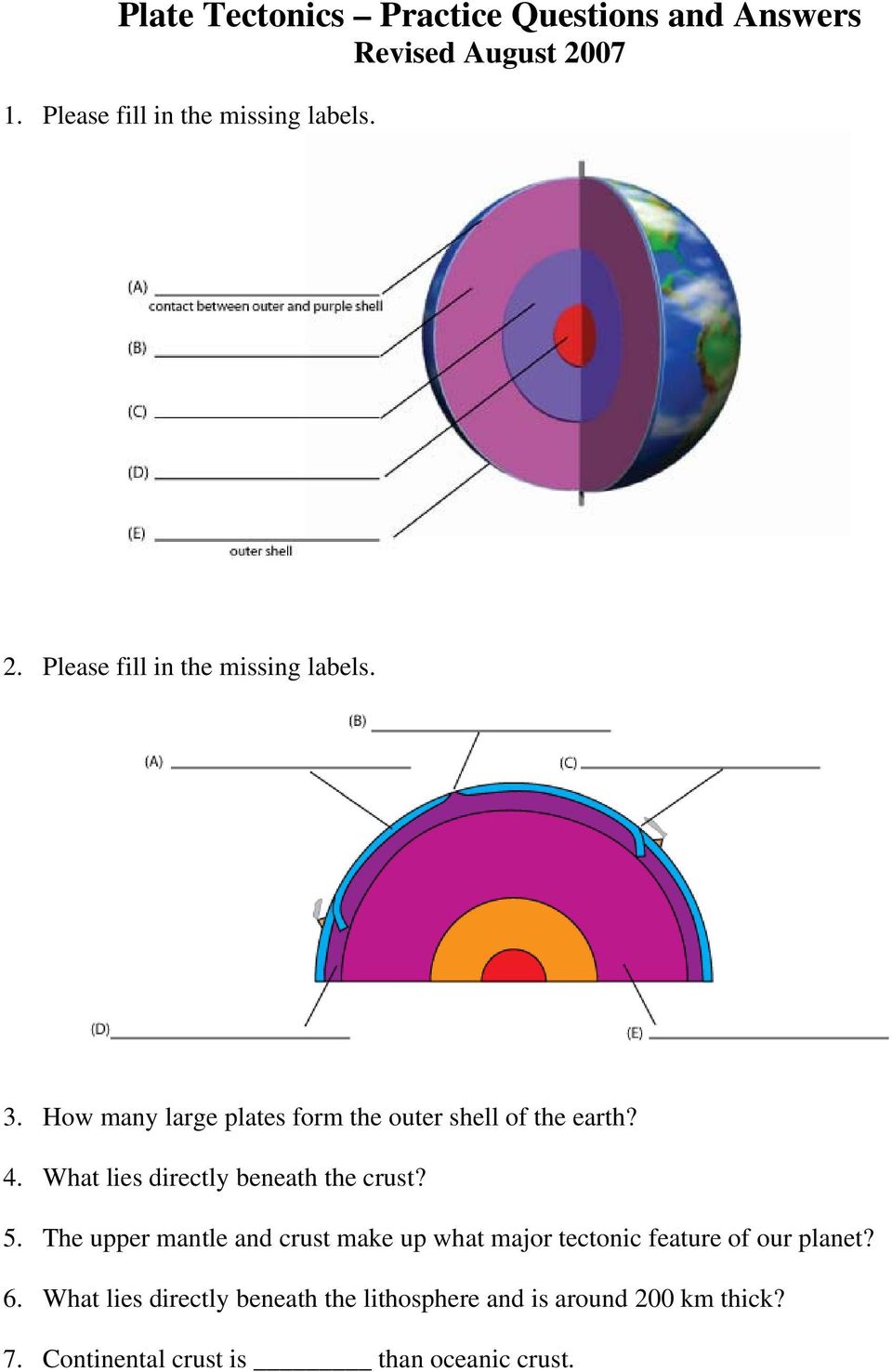 The upper mantle and crust make up what major tectonic feature of our planet? 6.