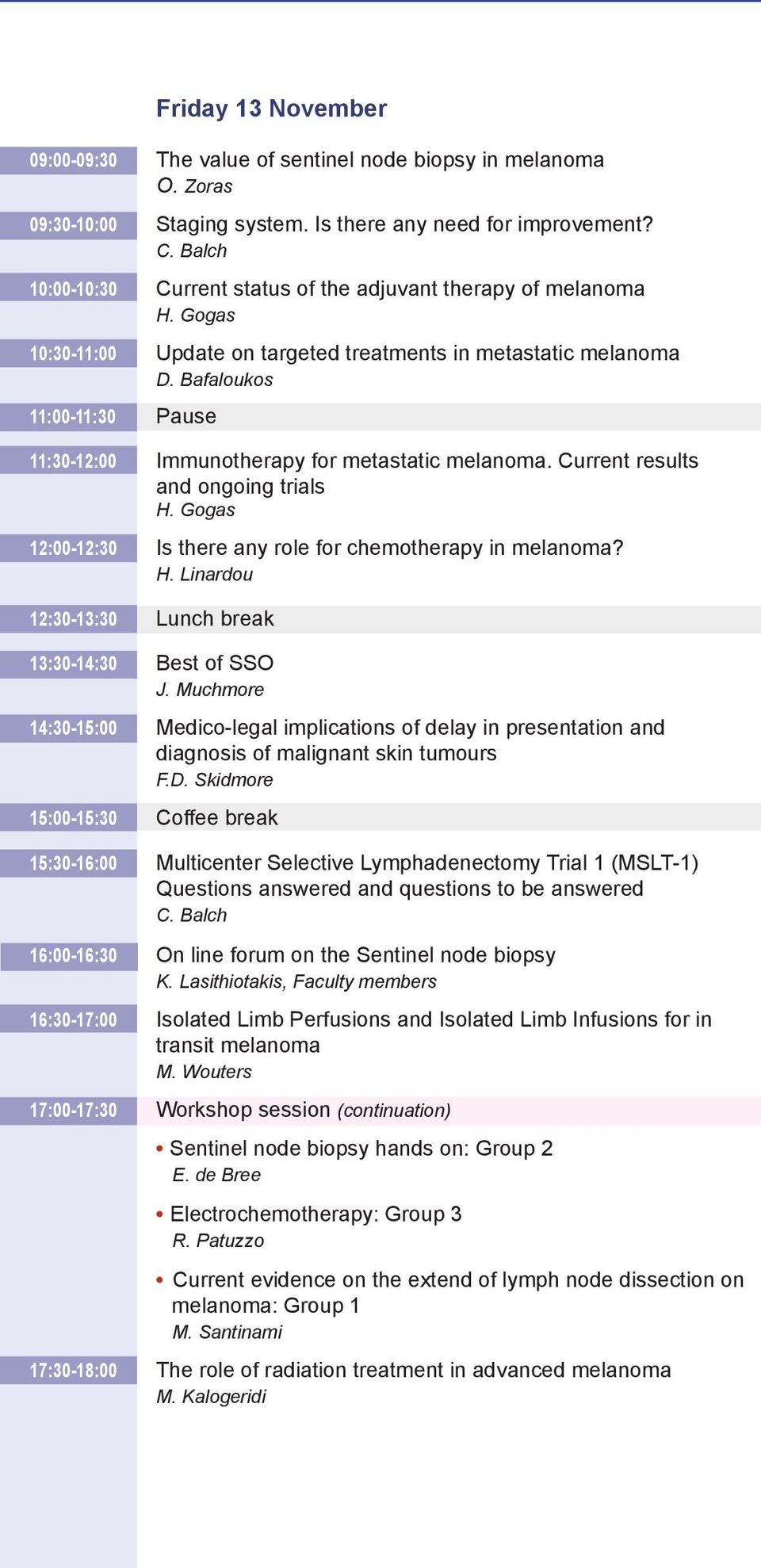 Bafaloukos 11:00-11:30 Pause 11:30-12:00 Immunotherapy for metastatic melanoma. Current results and ongoing trials H. Gogas 12:00-12:30 Is there any role for chemotherapy in melanoma? H. Linardou 12:30-13:30 Lunch break 13:30-14:30 Best of SSO J.