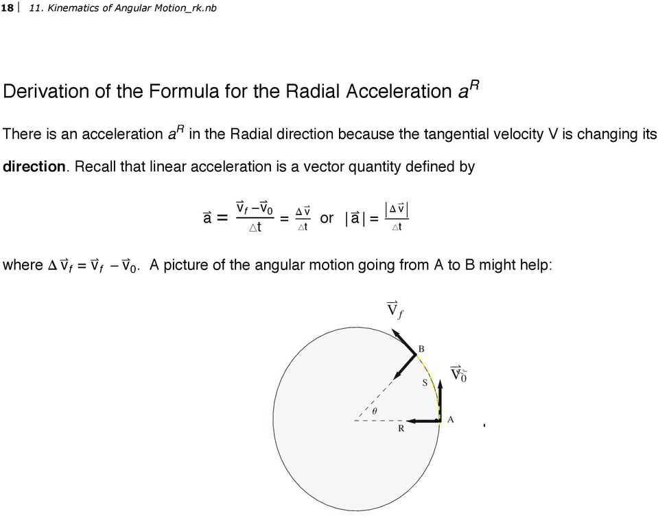 Radial direction because the tangential velocity V is changing its direction.