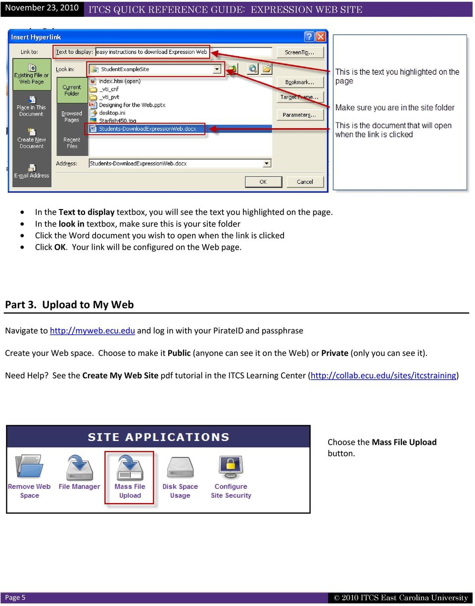 Your link will be configured on the Web page. Part 3. Upload to My Web Navigate to http://myweb.ecu.