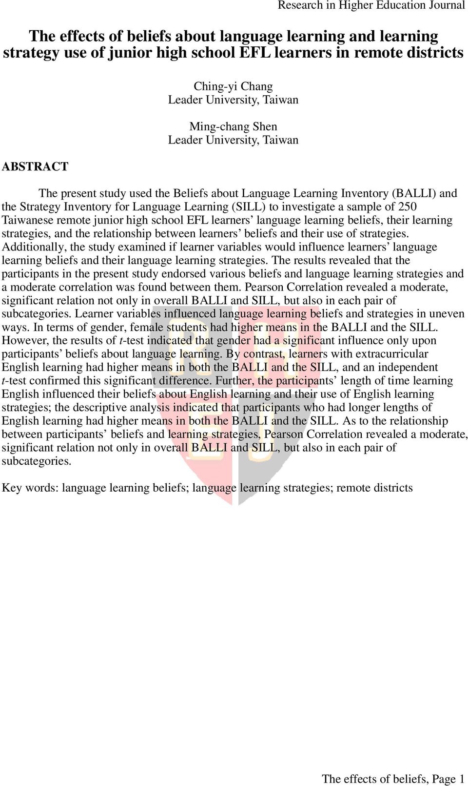 remote junior high school EFL learners language learning beliefs, their learning strategies, and the relationship between learners beliefs and their use of strategies.
