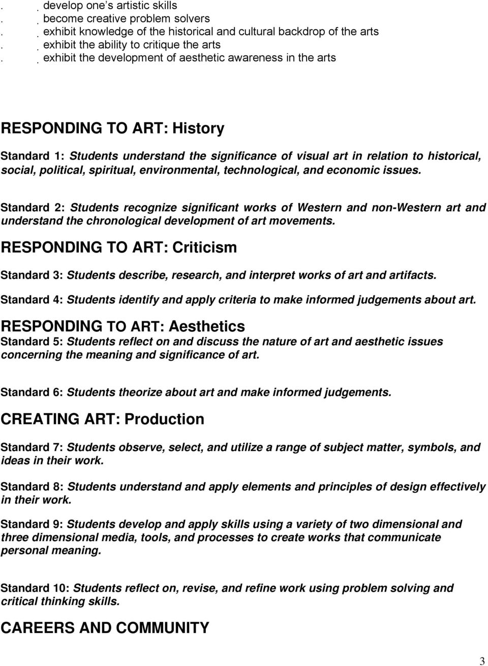 RESPONDING TO ART: Criticism Standard 3: Students describe, research, and interpret works of art and artifacts.