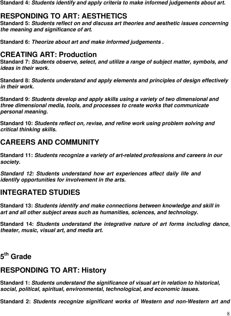 Standard 8: Students understand and apply elements and principles of design effectively in their work.