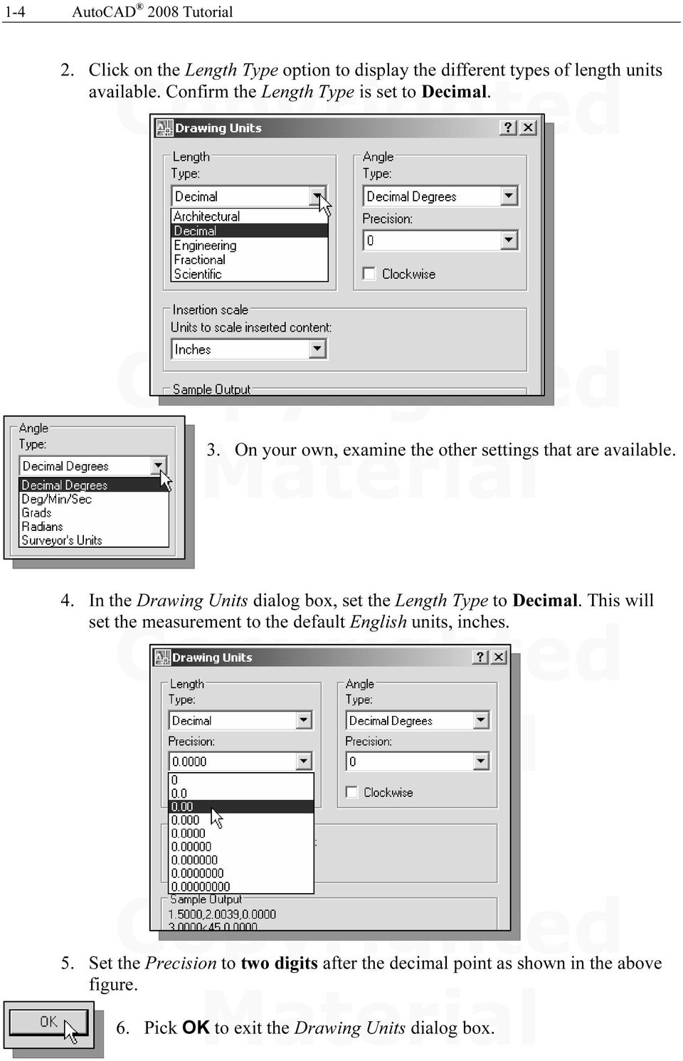 In the Drawing Units dialog box, set the Length Type to Decimal.