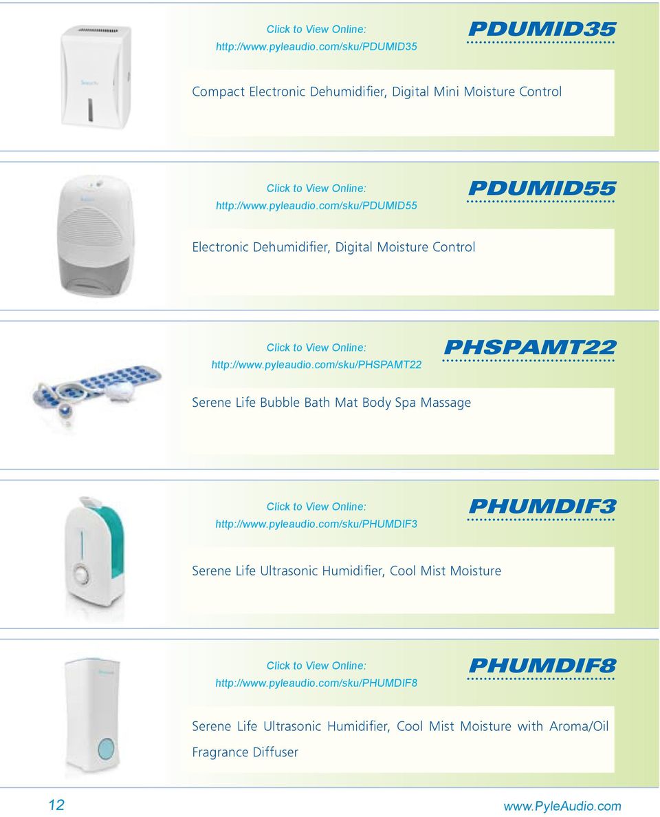 pyleaudio.com/sku/phumdif8 PHUMDIF8 Serene Life Ultrasonic Humidifier, Cool Mist Moisture with Aroma/Oil Fragrance Diffuser 12 www.