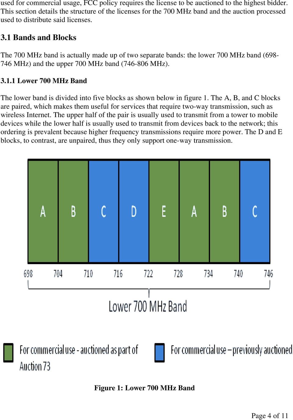 1 Bands and Blocks The 700 MHz band is actually made up of two separate bands: the lower 700 MHz band (698-746 MHz) and the upper 700 MHz band (746-806 MHz). 3.1.1 Lower 700 MHz Band The lower band is divided into five blocks as shown below in figure 1.