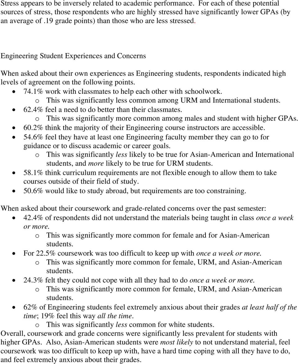 Engineering Student Experiences and Concerns When asked about their own experiences as Engineering students, respondents indicated high levels of agreement on the following points. 74.