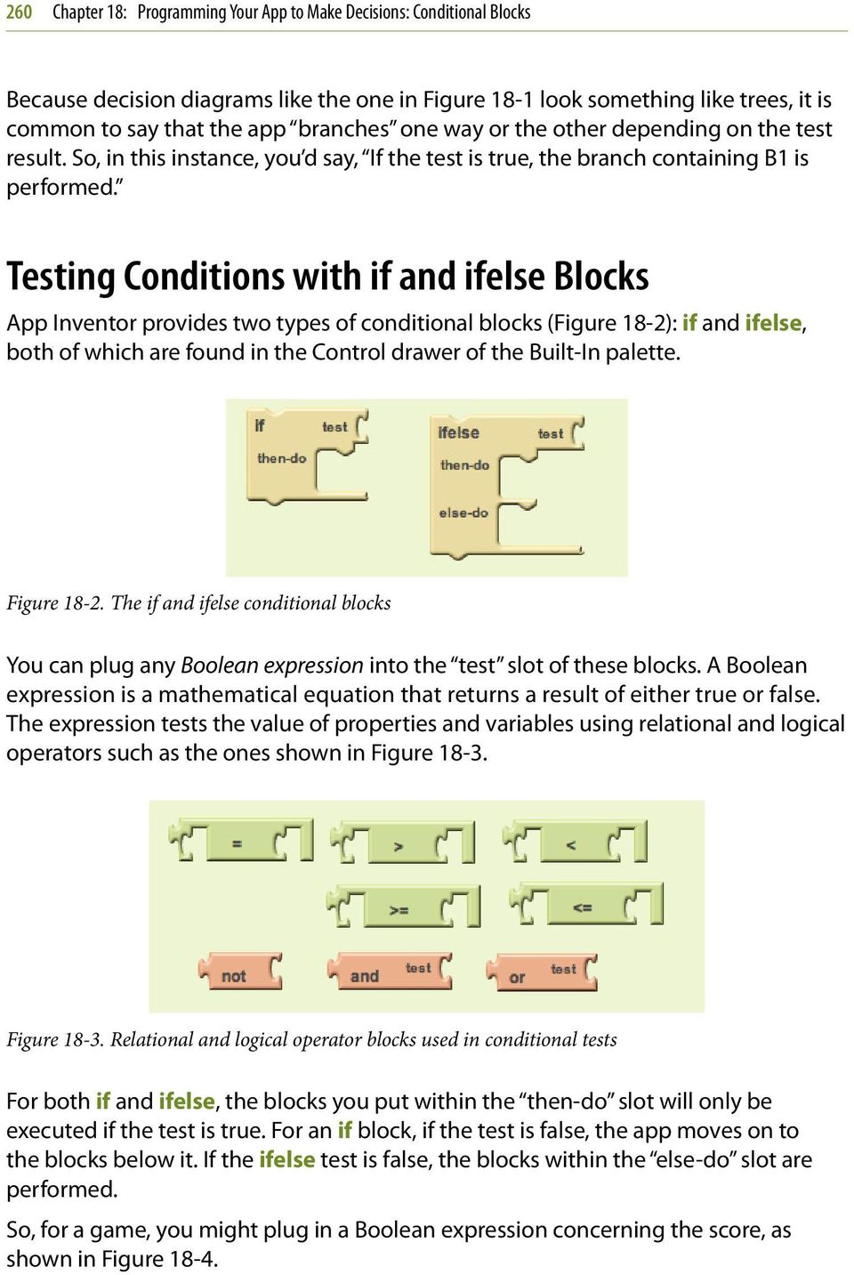 Testing Conditions with if and ifelse Blocks App Inventor provides two types of conditional blocks (Figure 18-2): if and ifelse, both of which are found in the Control drawer of the Built-In palette.