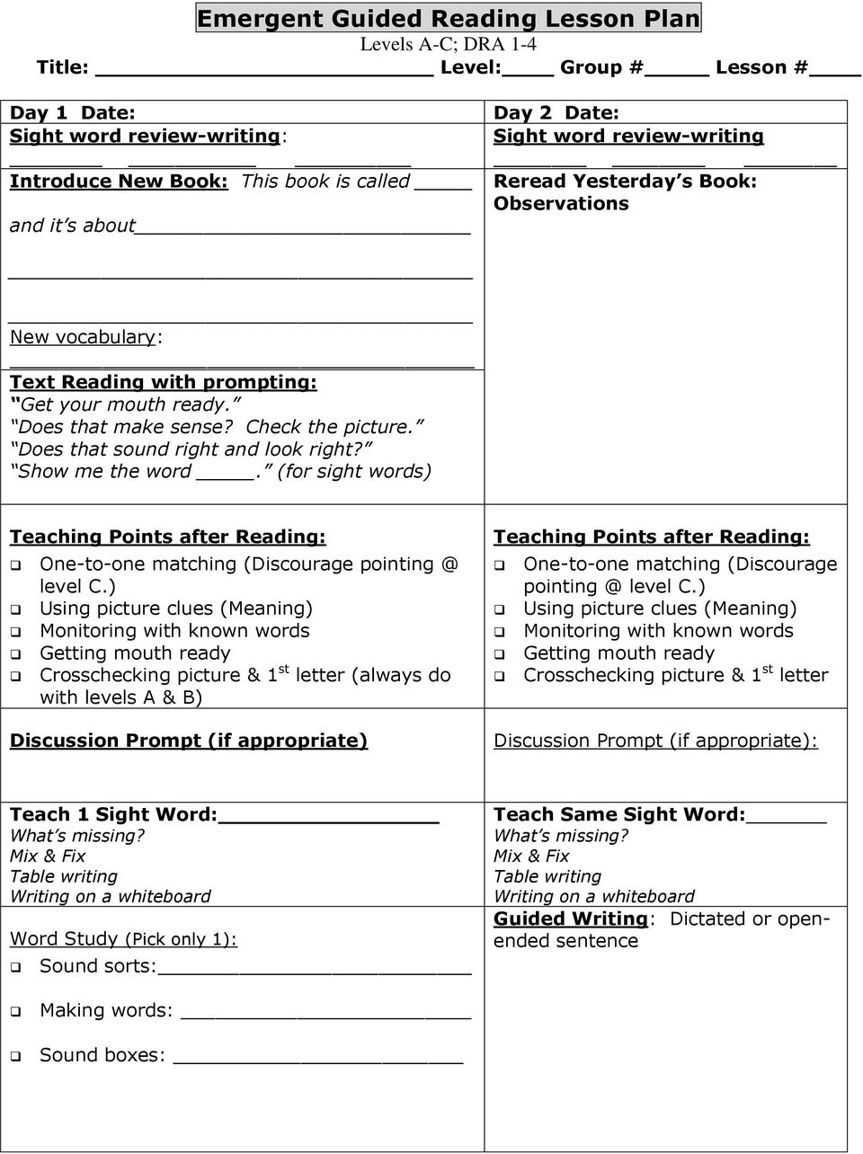 Pre-A Lesson Plan. Students: Date: Lesson # Working with Letters With Guided Reading Lesson Plan Template Fountas And Pinnell