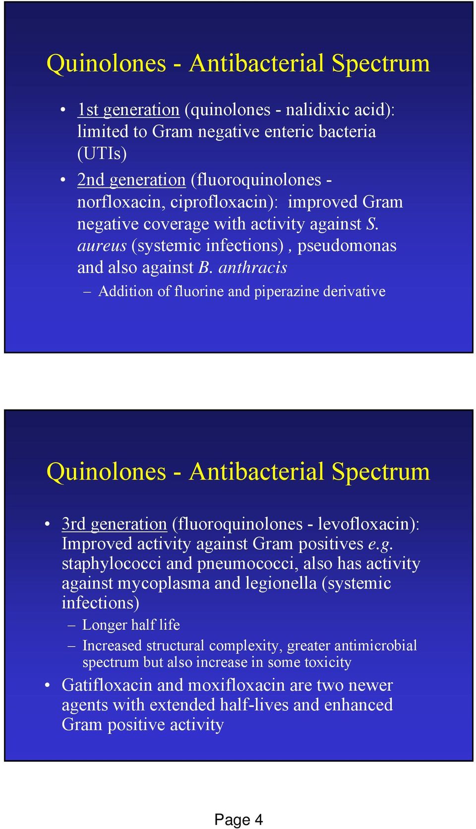 anthracis Addition of fluorine and piperazine derivative Quinolones - Antibacterial Spectrum 3rd ge