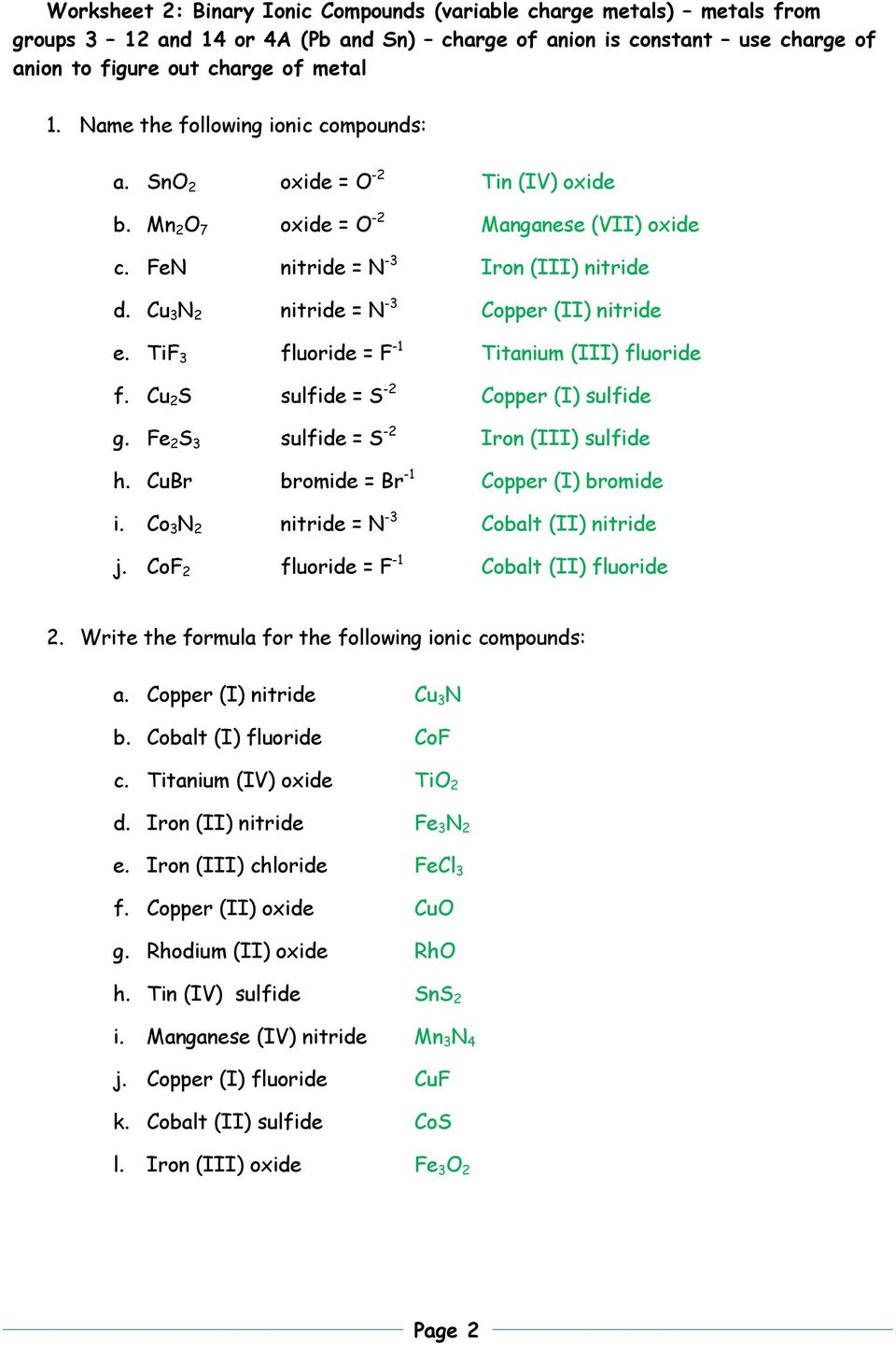 Nomenclature Packet. 21. Name the following ionic compounds: a. Al With Regard To Naming Binary Ionic Compounds Worksheet