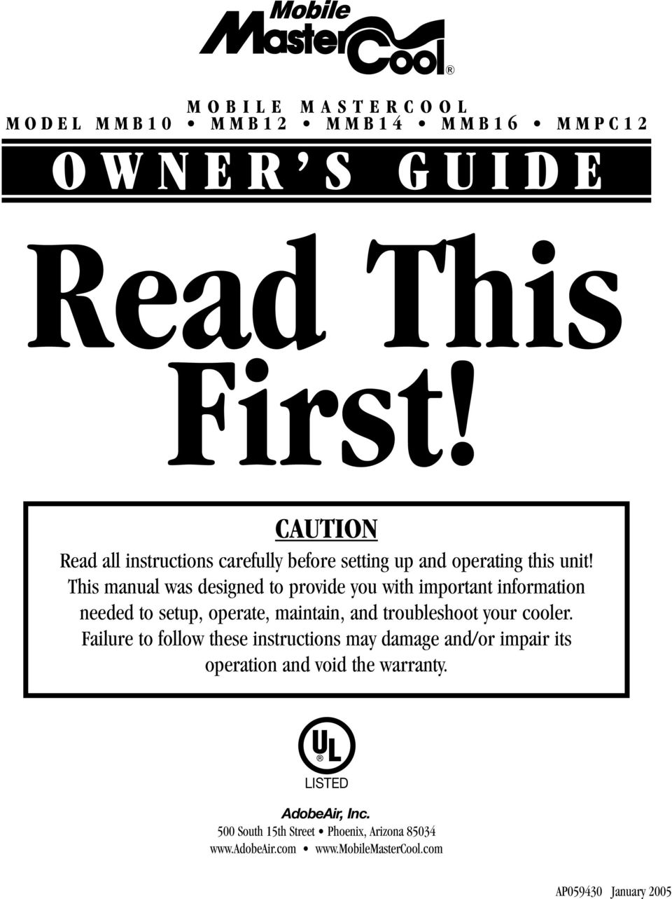 This manual was designed to provide you with important information needed to setup, operate, maintain, and troubleshoot