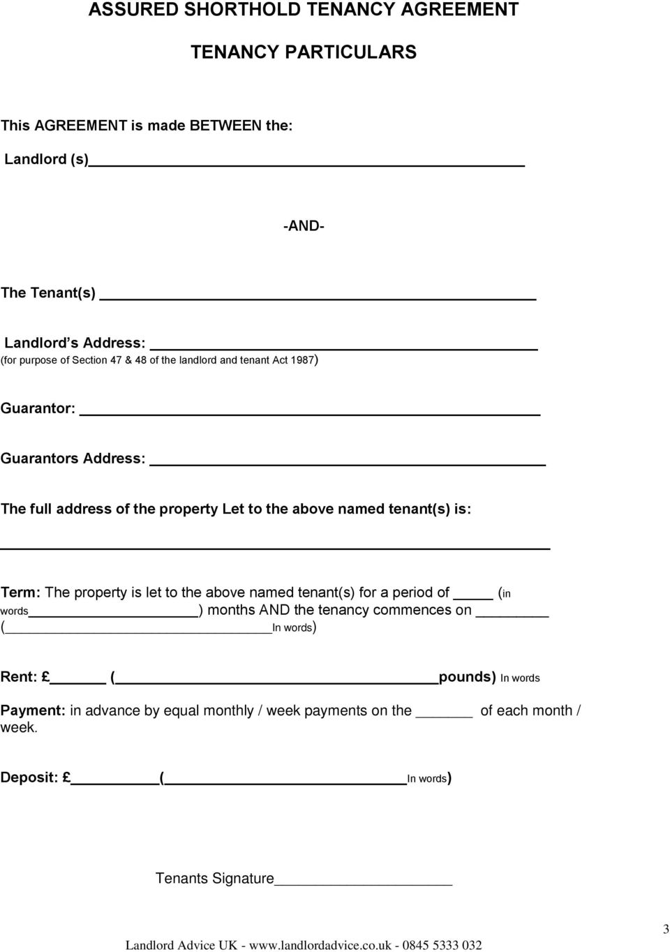 ASSURED SHORTHOLD TENANCY AGREEMENT - PDF Free Download For assured shorthold tenancy agreement template