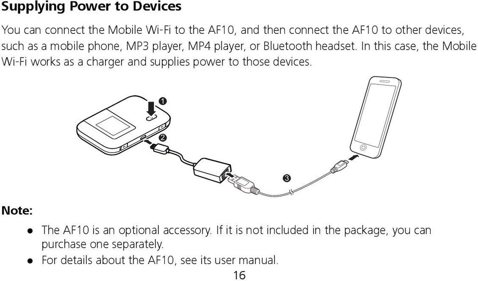 In this case, the Mobile Wi-Fi works as a charger and supplies power to those devices.