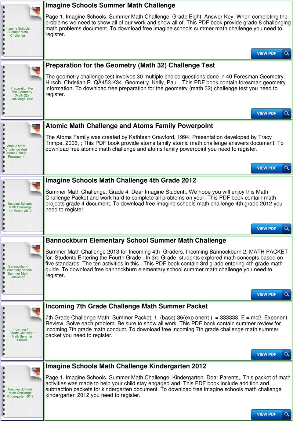 To download free imagine schools summer math challenge you need to Preparation for the Geometry (Math 32) Test Preparation For The Geometry (Math 32) Test The geometry challenge test involves 30