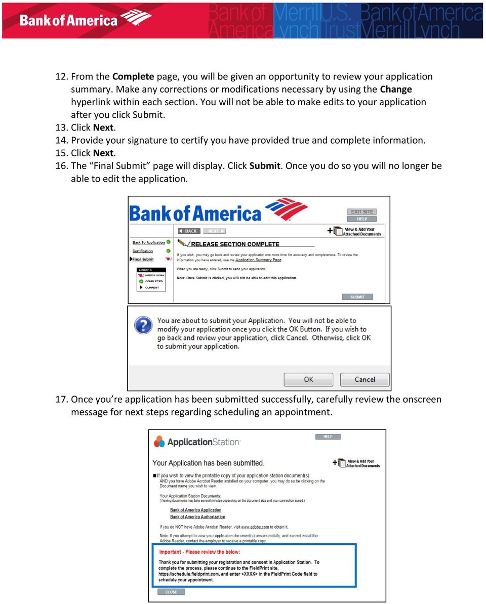 bank of america background check fingerprint registration and