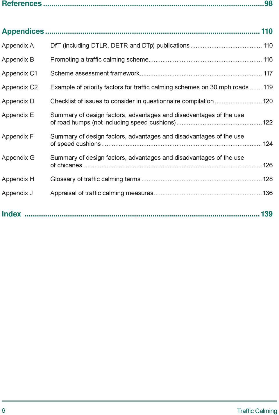 ..120 Appendix E Appendix F Appendix G Summary of design factors, advantages and disadvantages of the use of road humps (not including speed cushions).