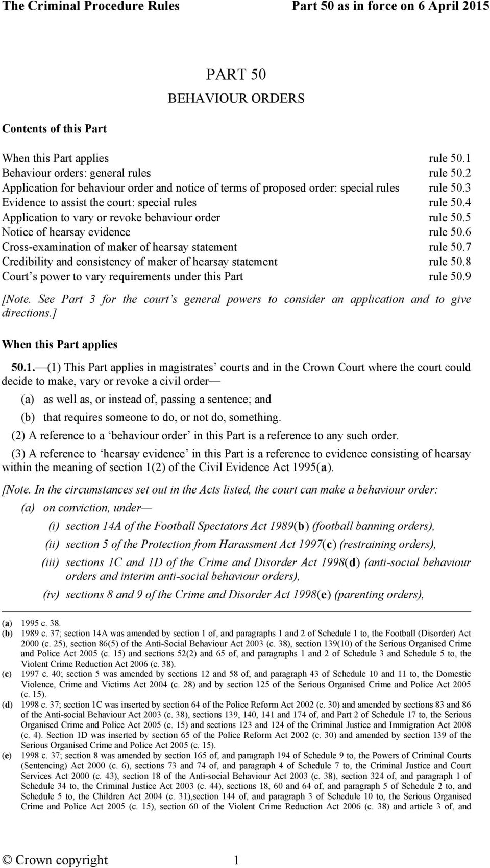 4 Application to vary or revoke behaviour order rule 50.5 Notice of hearsay evidence rule 50.6 Cross-examination of maker of hearsay statement rule 50.