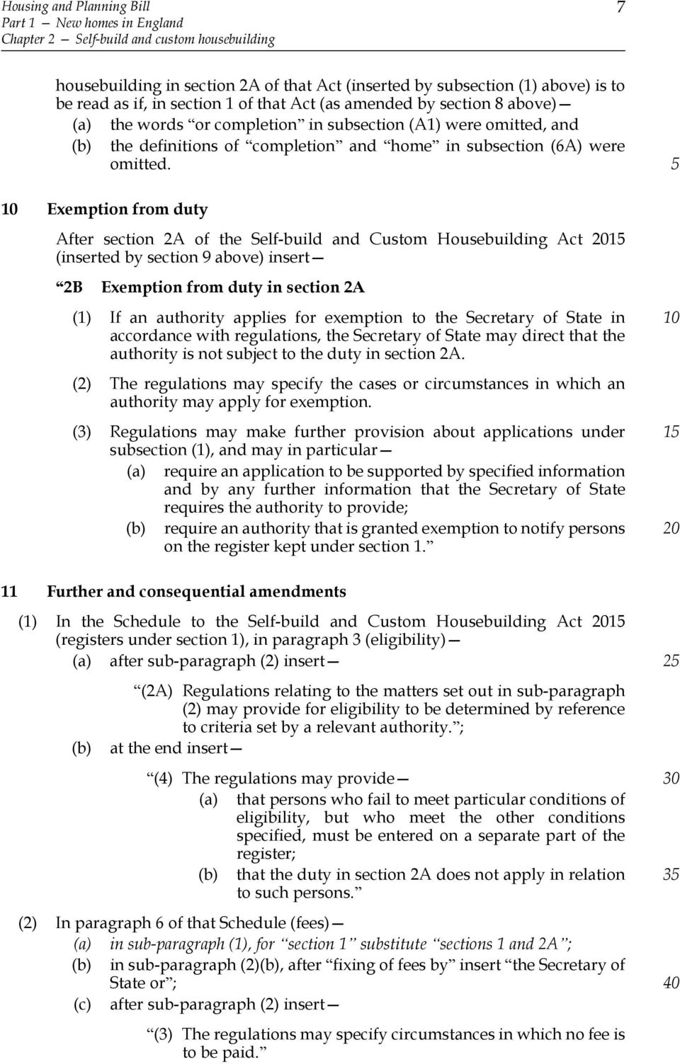 Exemption from duty After section 2A of the Self-build and Custom Housebuilding Act 1 (inserted by section 9 above) insert 2B Exemption from duty in section 2A (1) If an authority applies for