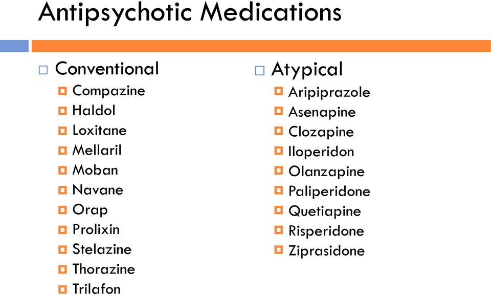 Thorazine Trilafon Atypical Aripiprazole Asenapine Clozapine