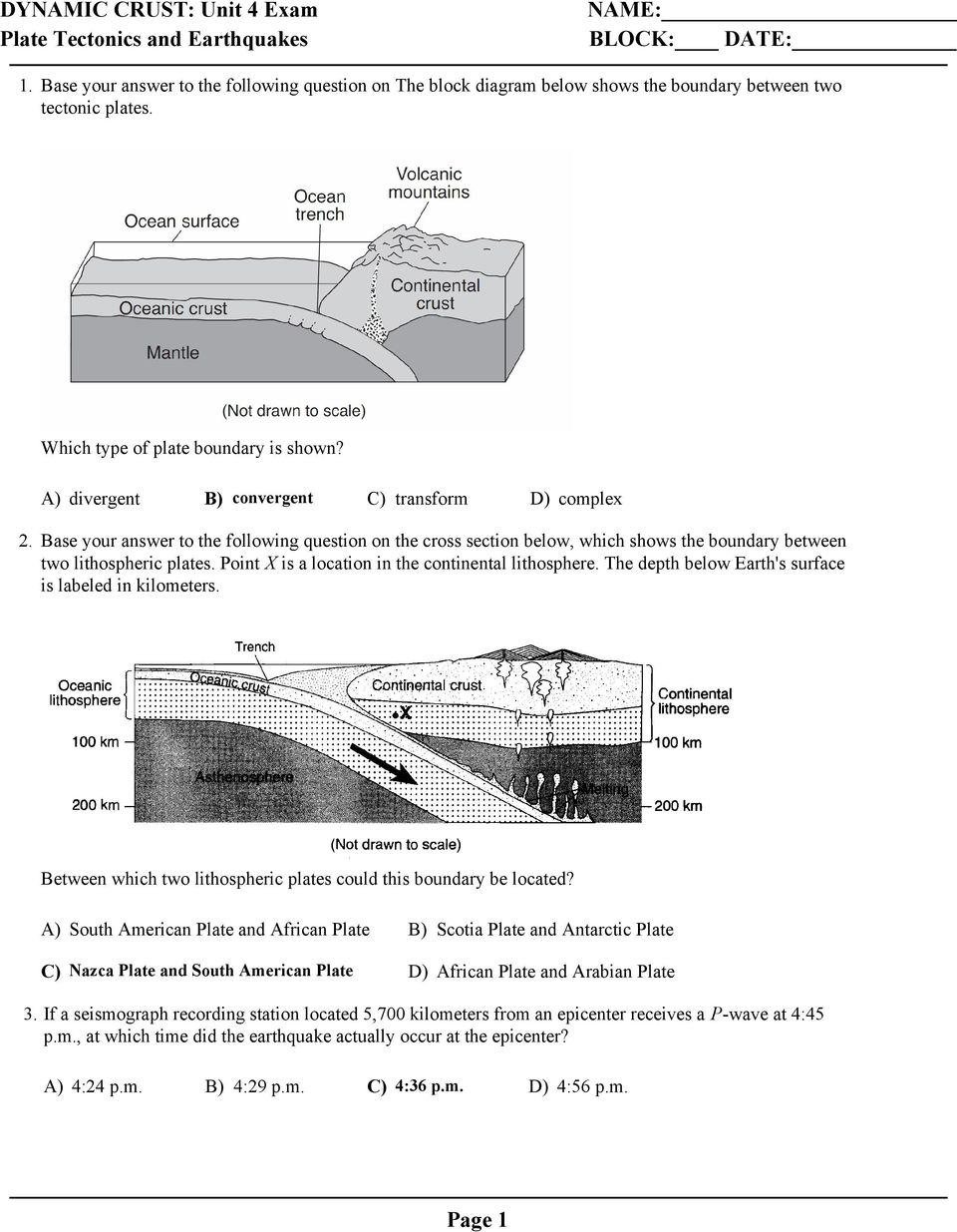 Base your answer to the following question on the cross section below, which shows the boundary between two lithospheric plates. Point X is a location in the continental lithosphere.