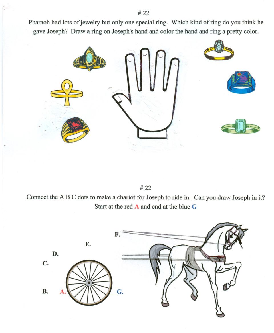 Draw a ring on Joseph's hand and color the hand and ring a pretty color.