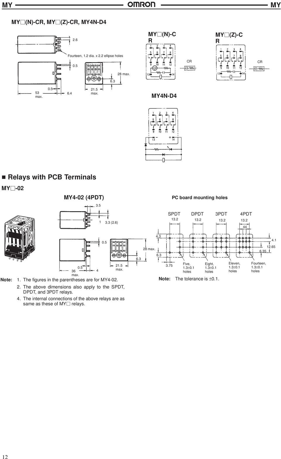 The figures in the parentheses are for 4-02. 2. The above dimensions also apply to the SPDT, DPDT, and PDT relays. 4. The internal connections of the above relays are as same as these of relays.