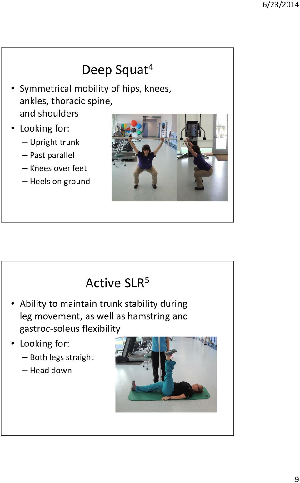 ground Active SLR 5 Ability to maintain trunk stability during leg movement, as