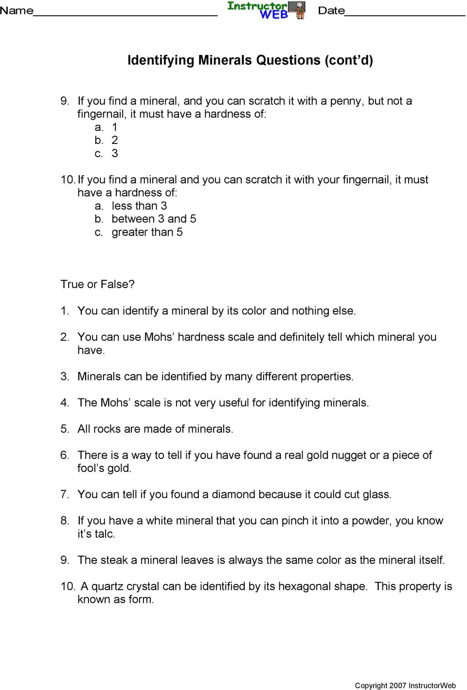 Mohs Hardness Scale Worksheet Answers - Worksheet List Inside Mohs Hardness Scale Worksheet
