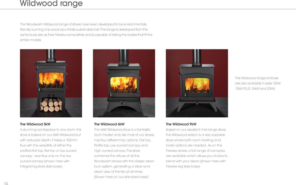 The Wildwood range of stoves are also available in sizes 12kW, 12kW PLUS, 16kW and 20kW. 14.