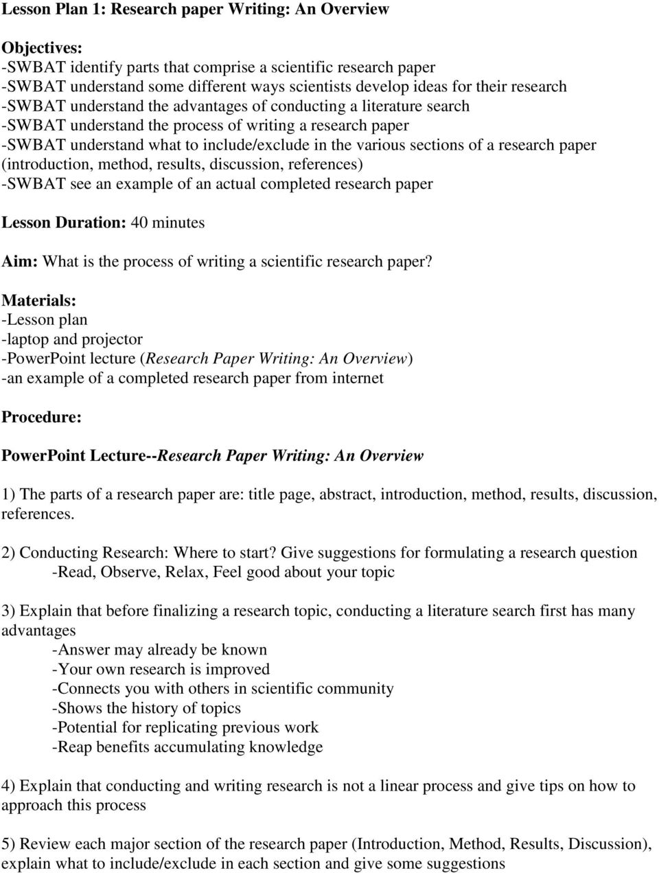 Lesson Plan 28: Research paper Writing: An Overview - PDF Free Download