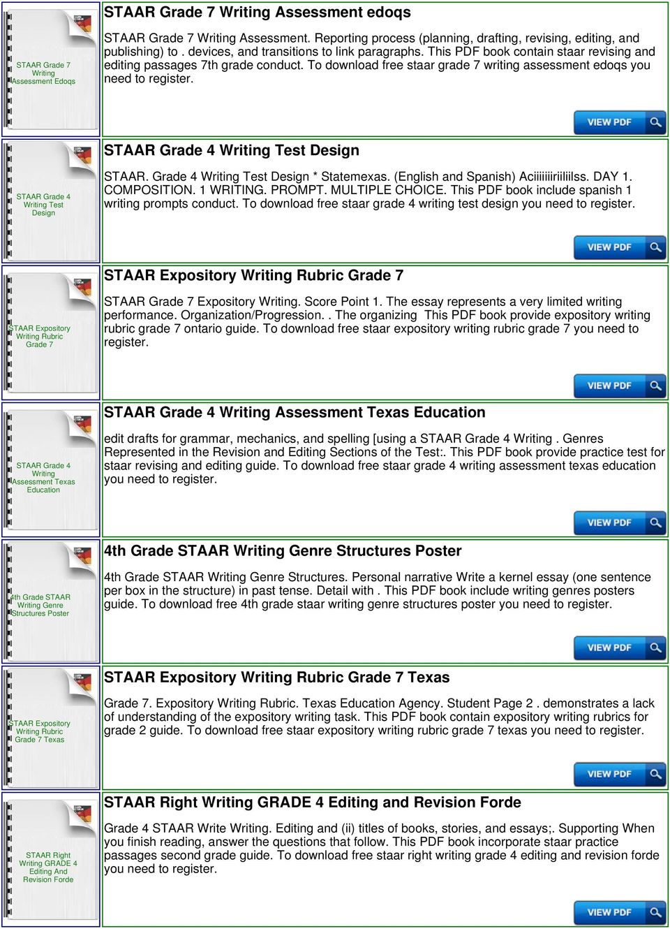 To download free staar grade 7 writing assessment edoqs you need to Test Design Test Design STAAR. Grade 4 Test Design * Statemexas. (English and Spanish) Aciiiiiiiriiliilss. DAY 1. COMPOSITION.