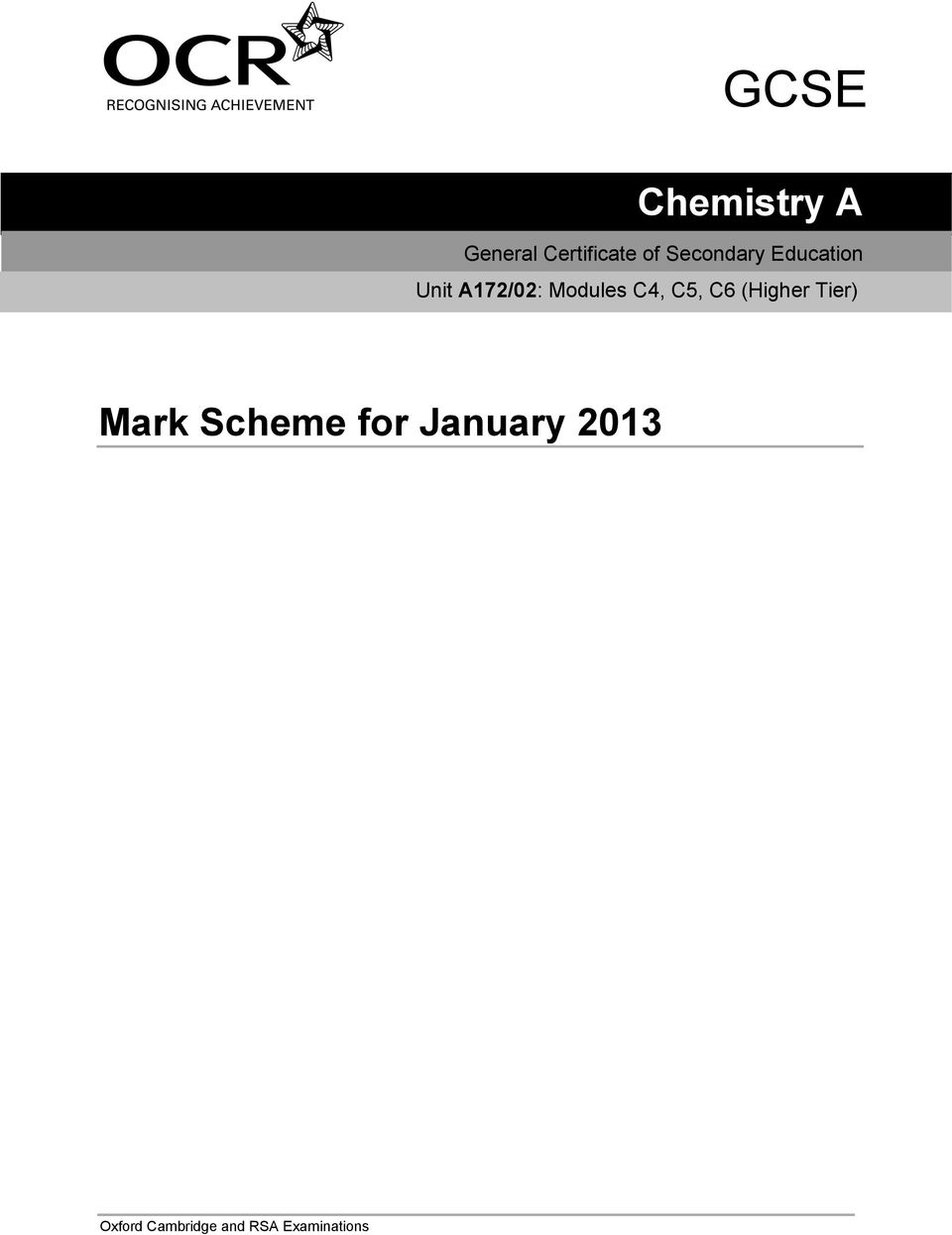C4, C5, C6 (Higher Tier) Mark Scheme for
