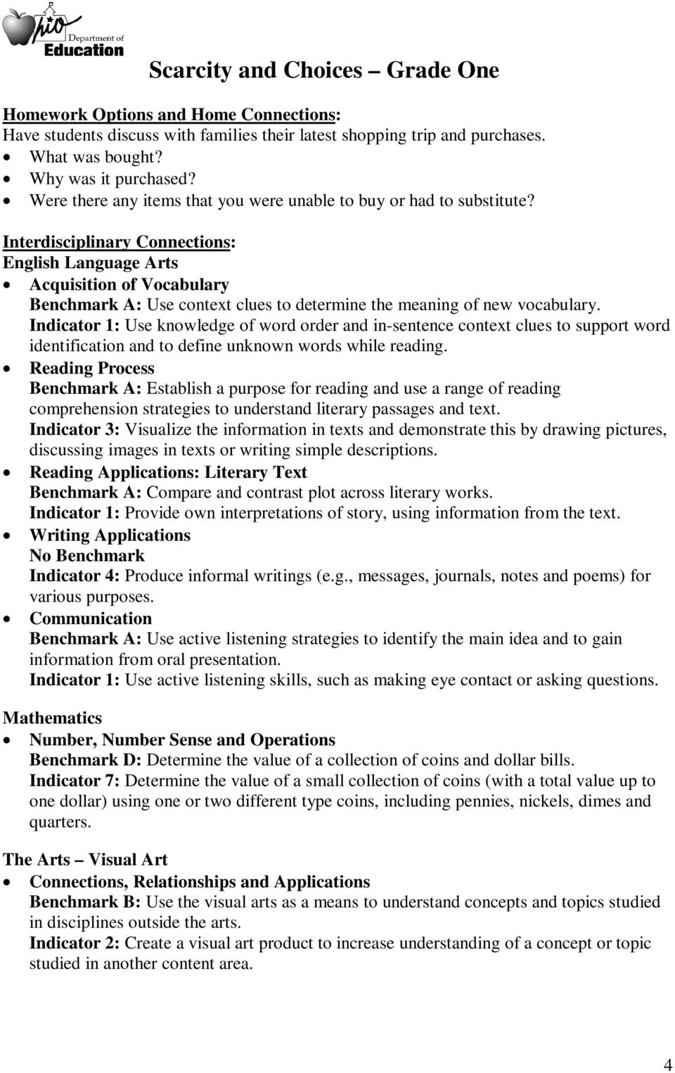 Interdisciplinary Connections: English Language Arts Acquisition of Vocabulary Benchmark A: Use context clues to determine the meaning of new vocabulary.
