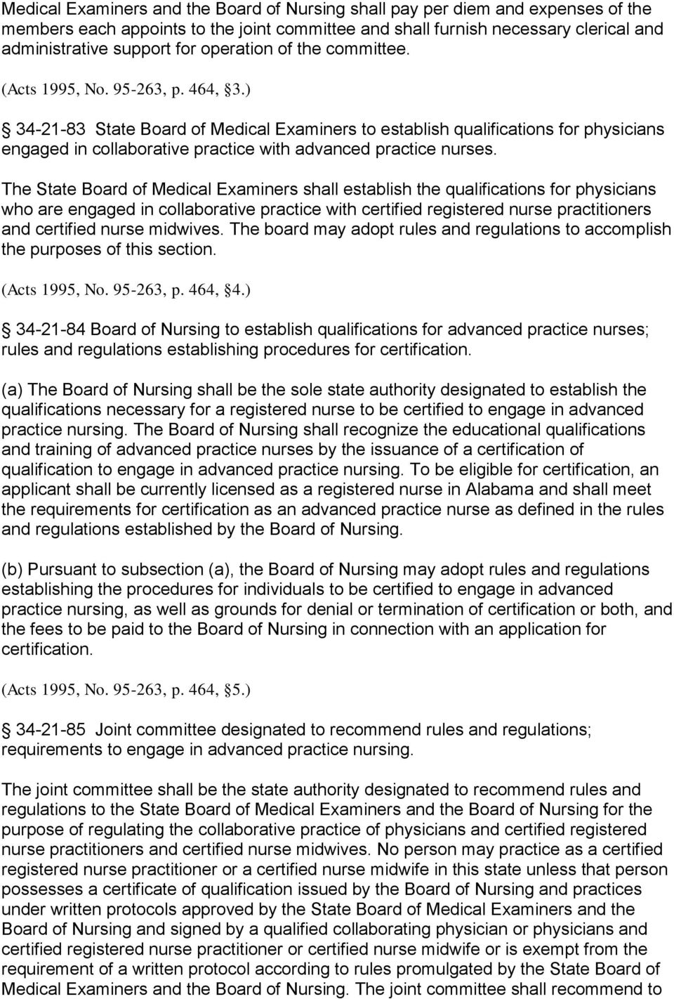 ) 34-21-83 State Board of Medical Examiners to establish qualifications for physicians engaged in collaborative practice with advanced practice nurses.