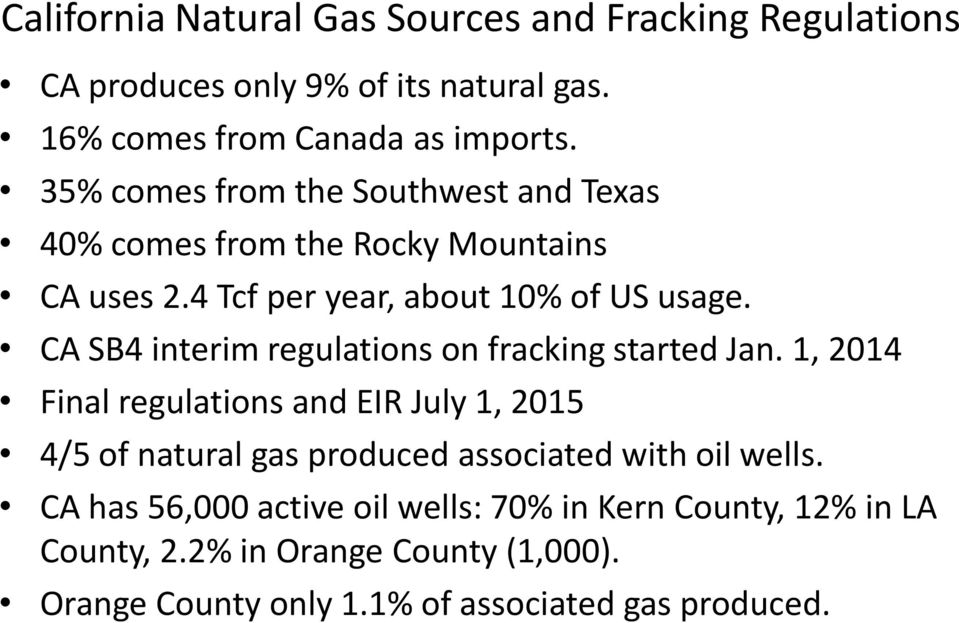 CA SB4 interim regulations on fracking started Jan.