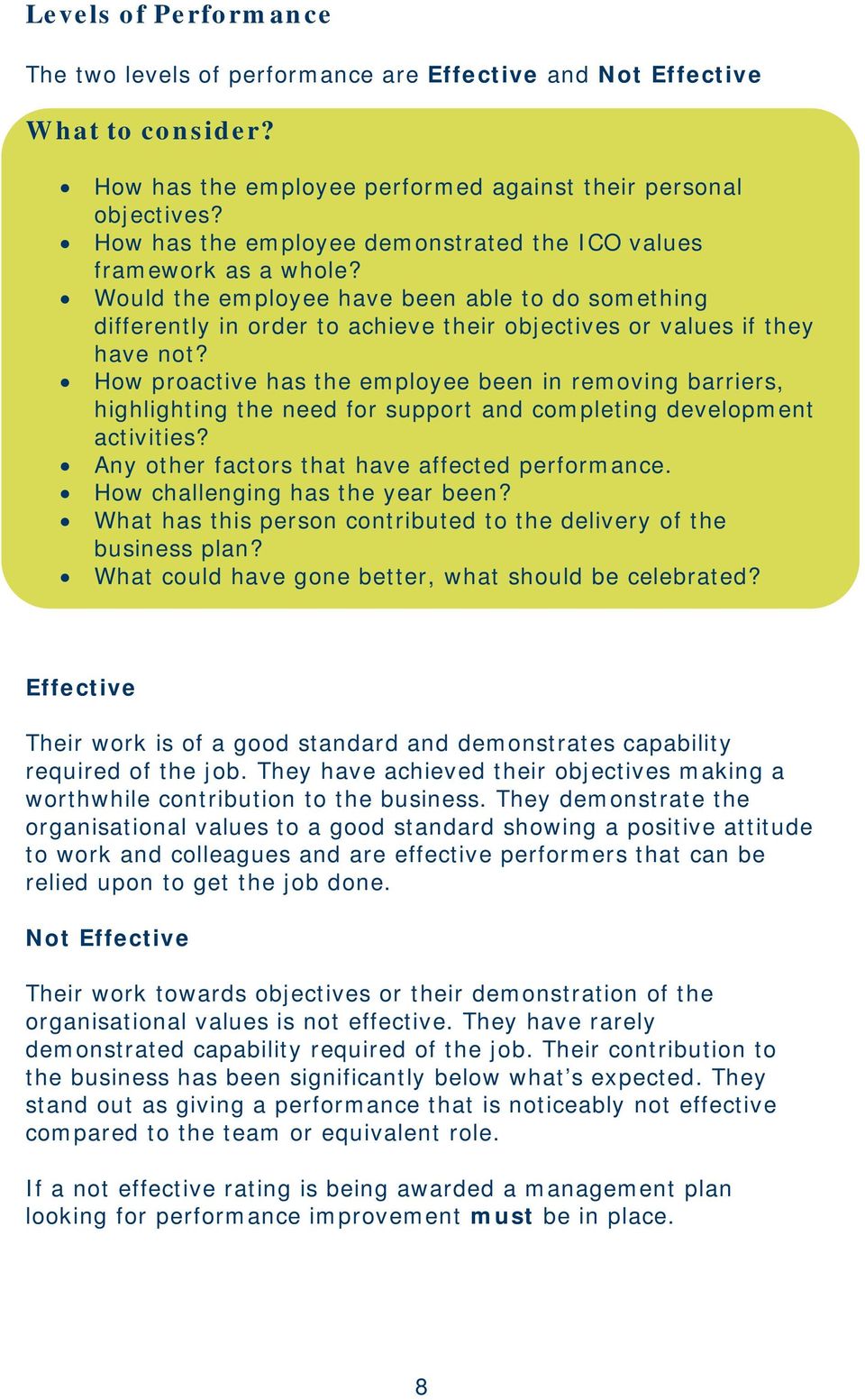 How proactive has the employee been in removing barriers, highlighting the need for support and completing development activities? Any other factors that have affected performance.