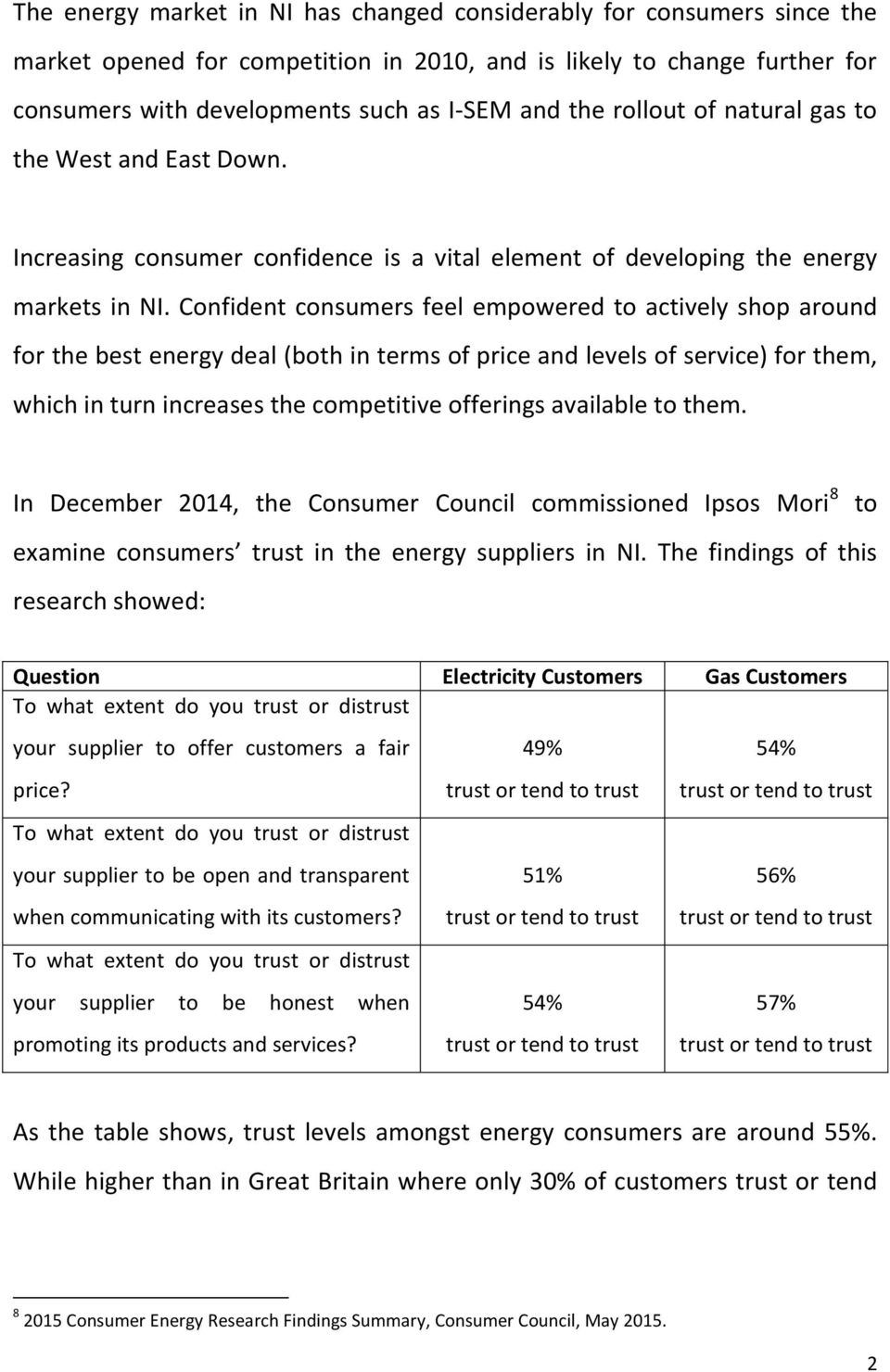 Confident consumers feel empowered to actively shop around for the best energy deal (both in terms of price and levels of service) for them, which in turn increases the competitive offerings