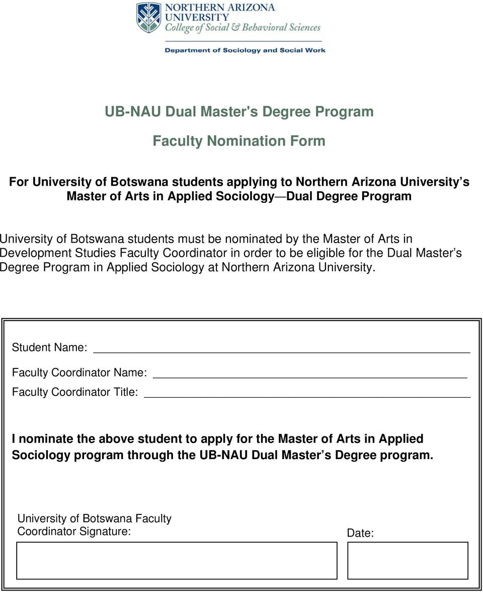 for the Dual Master s Degree Program in Applied Sociology at Northern Arizona University.