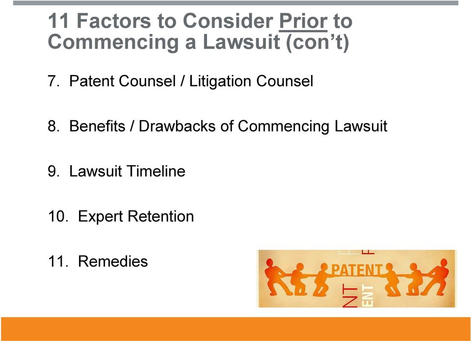 Patent Counsel / Litigation Counsel 8.