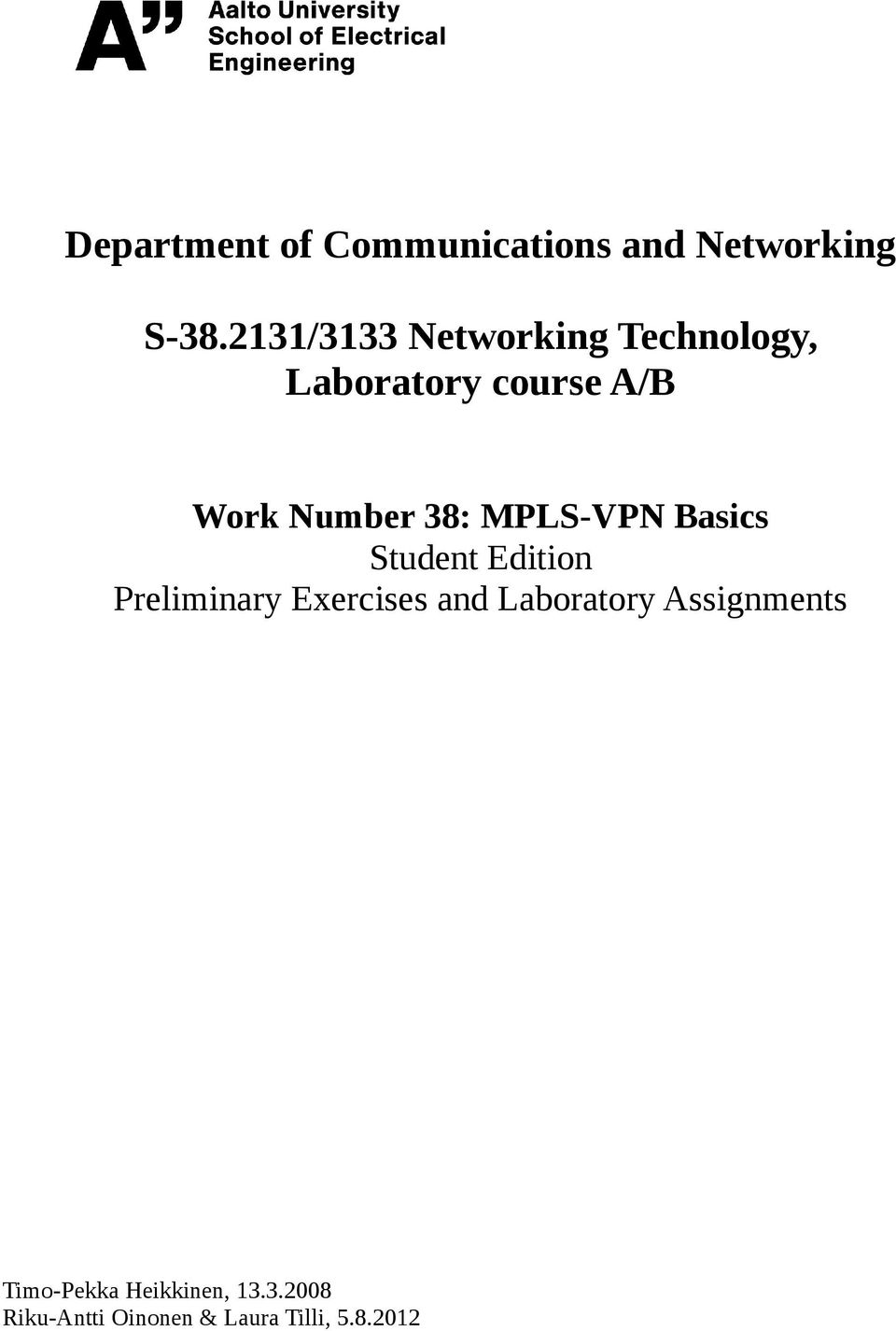 38: MPLS-VPN Basics Student Edition Preliminary Exercises and