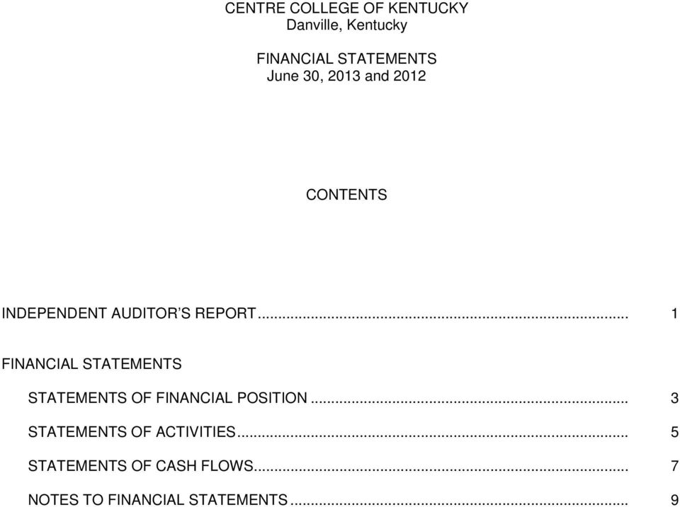 .. 1 FINANCIAL STATEMENTS STATEMENTS OF FINANCIAL
