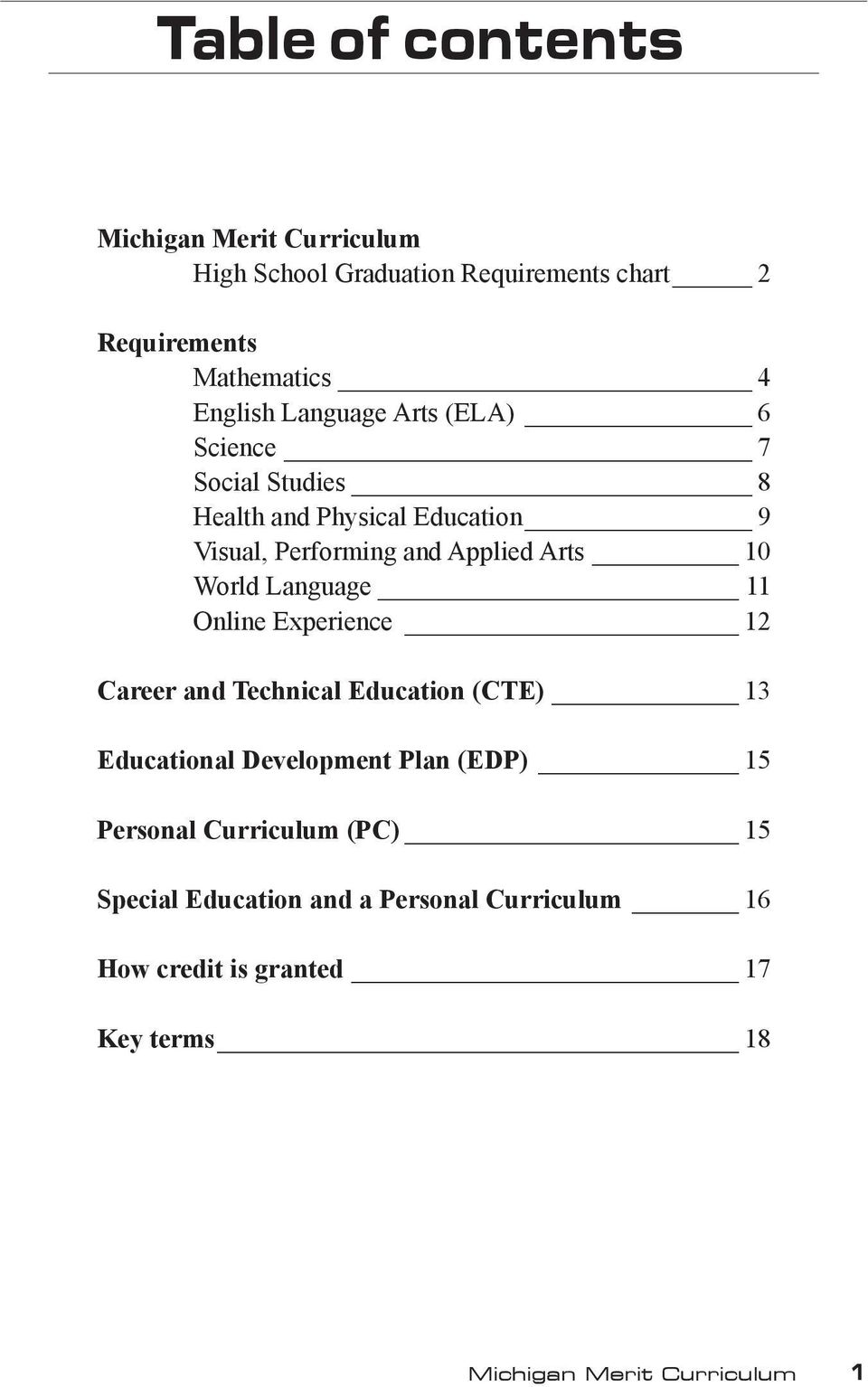World Language 11 Online Experience 12 Career and Technical Education (CTE) 13 Educational Development Plan (EDP) 15