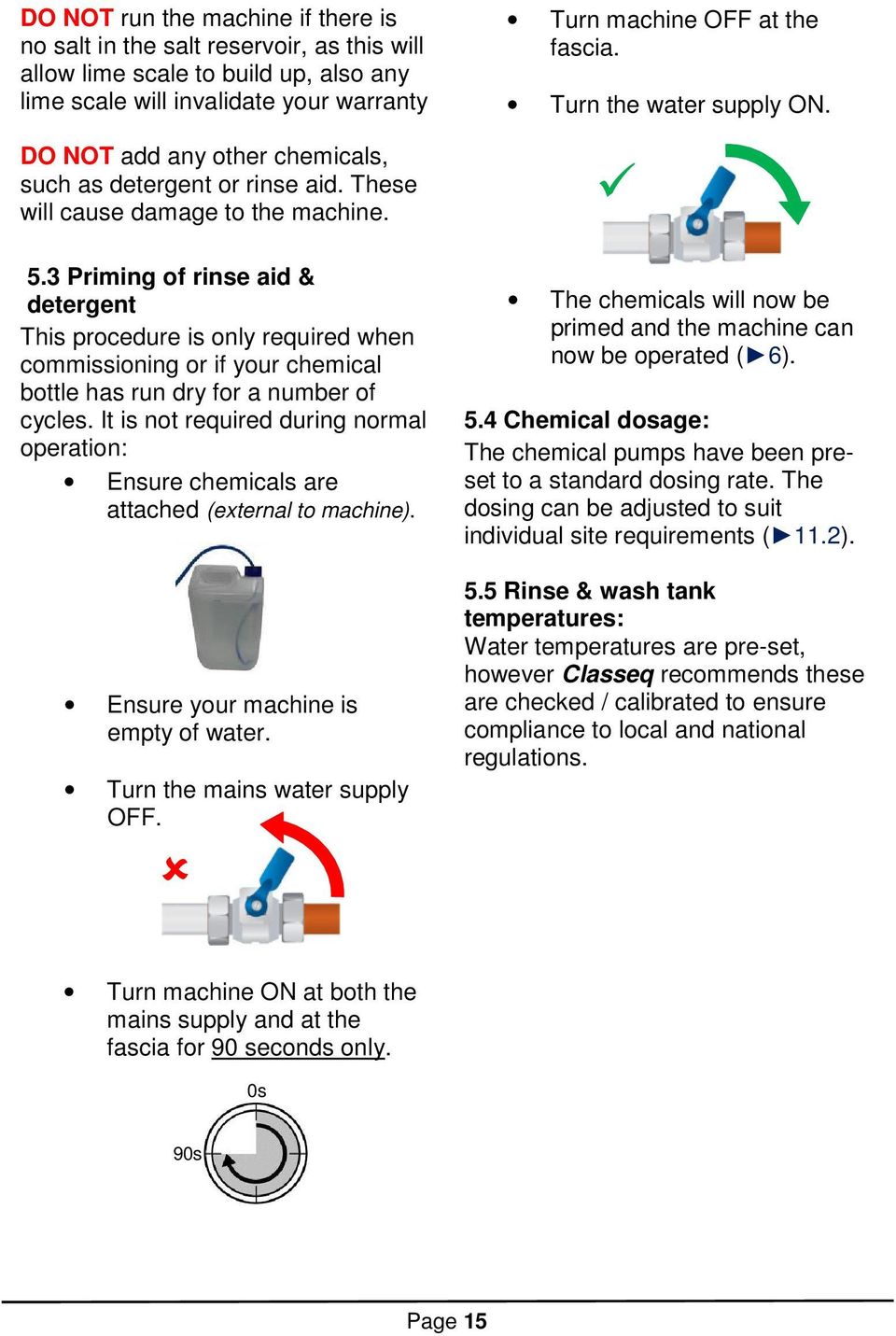 3 Priming of rinse aid & detergent This procedure is only required when commissioning or if your chemical bottle has run dry for a number of cycles.